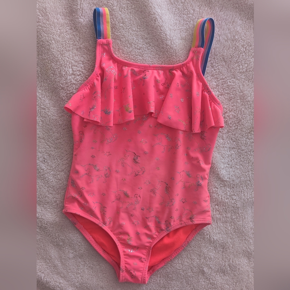 Pink Platinum Hot Pink Unicorn One piece Bathing Suit. Size 6 Kids
